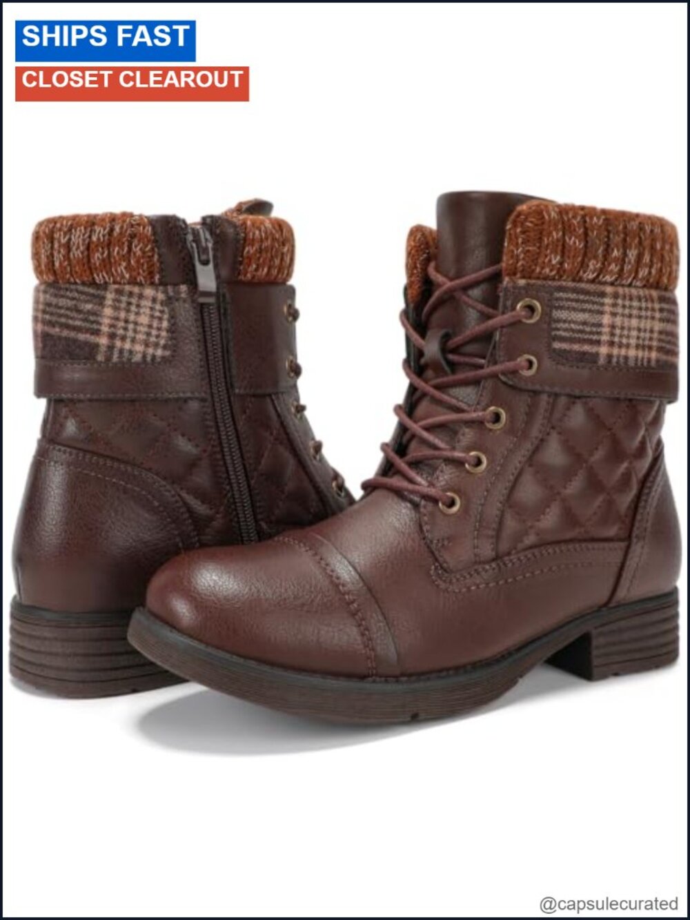 STQ Women's Faux Leather Ankle Combat Boots Lace Up Winter Non-Slip Round Toe